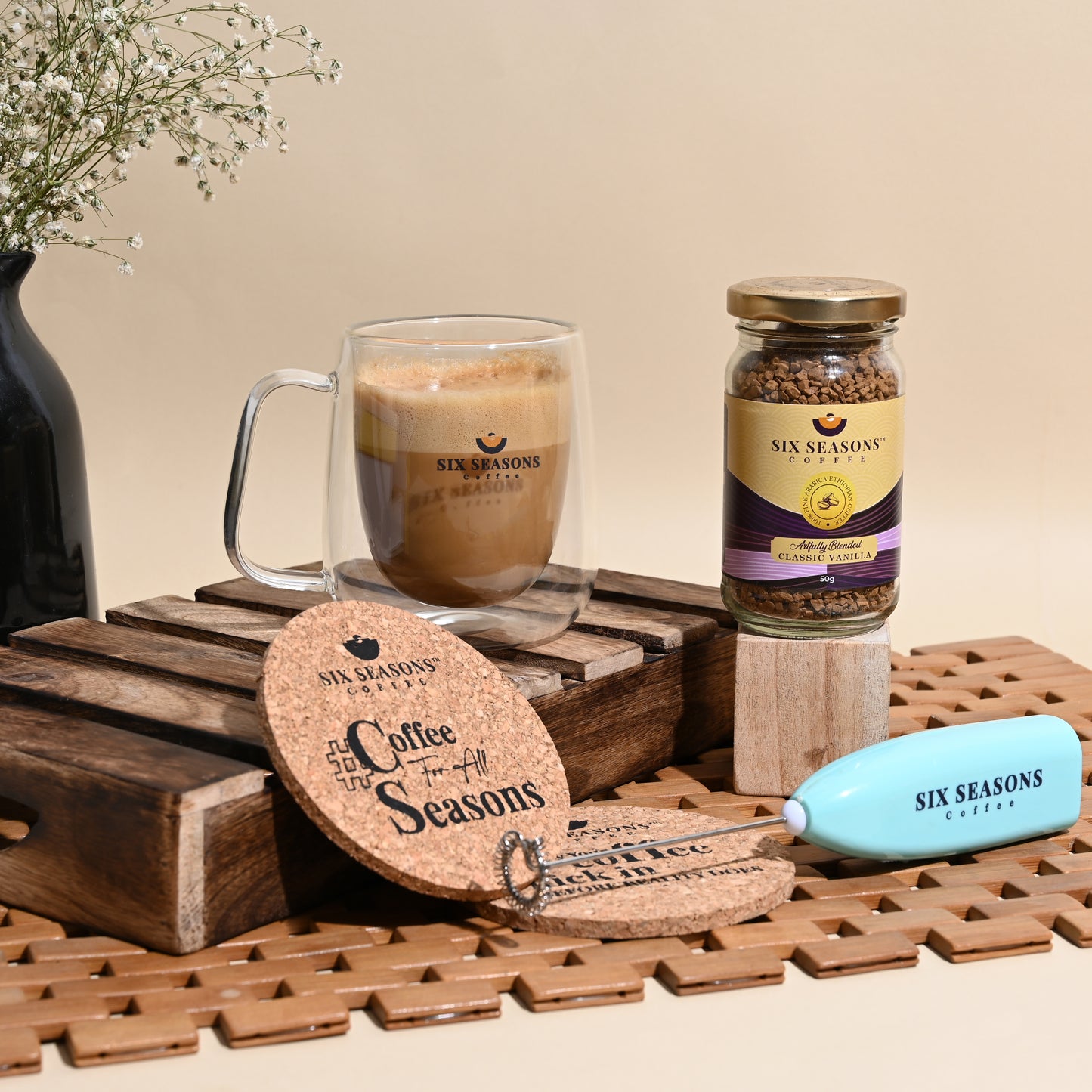 Millennial Coffee Kit Double walled mug + 50g Instant Coffee + Set Of 2 Coasters )